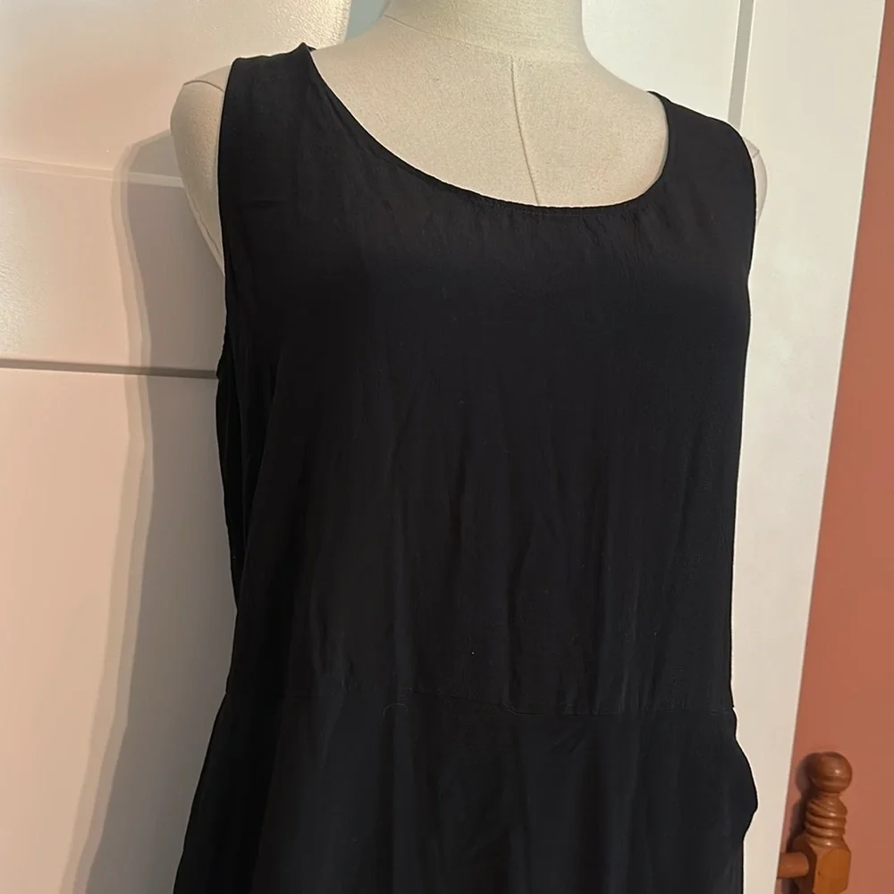 Eileen Fisher Black Sleeveless draped back zipper tencel viscose L ankle jumper